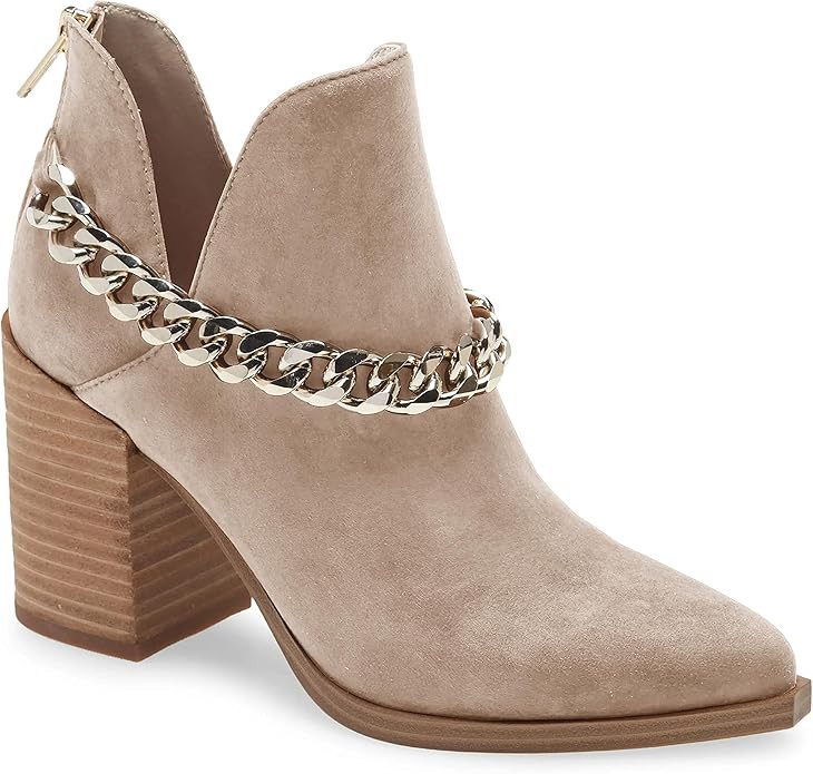 Womens Cut Out Ankle Boots Gold Chain Chunky Heel Back Zipper Almond Toe Western Booties | Amazon (US)