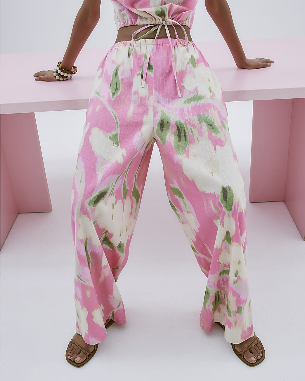 Pink Floral Wide Leg Trousers | River Island UK & IE