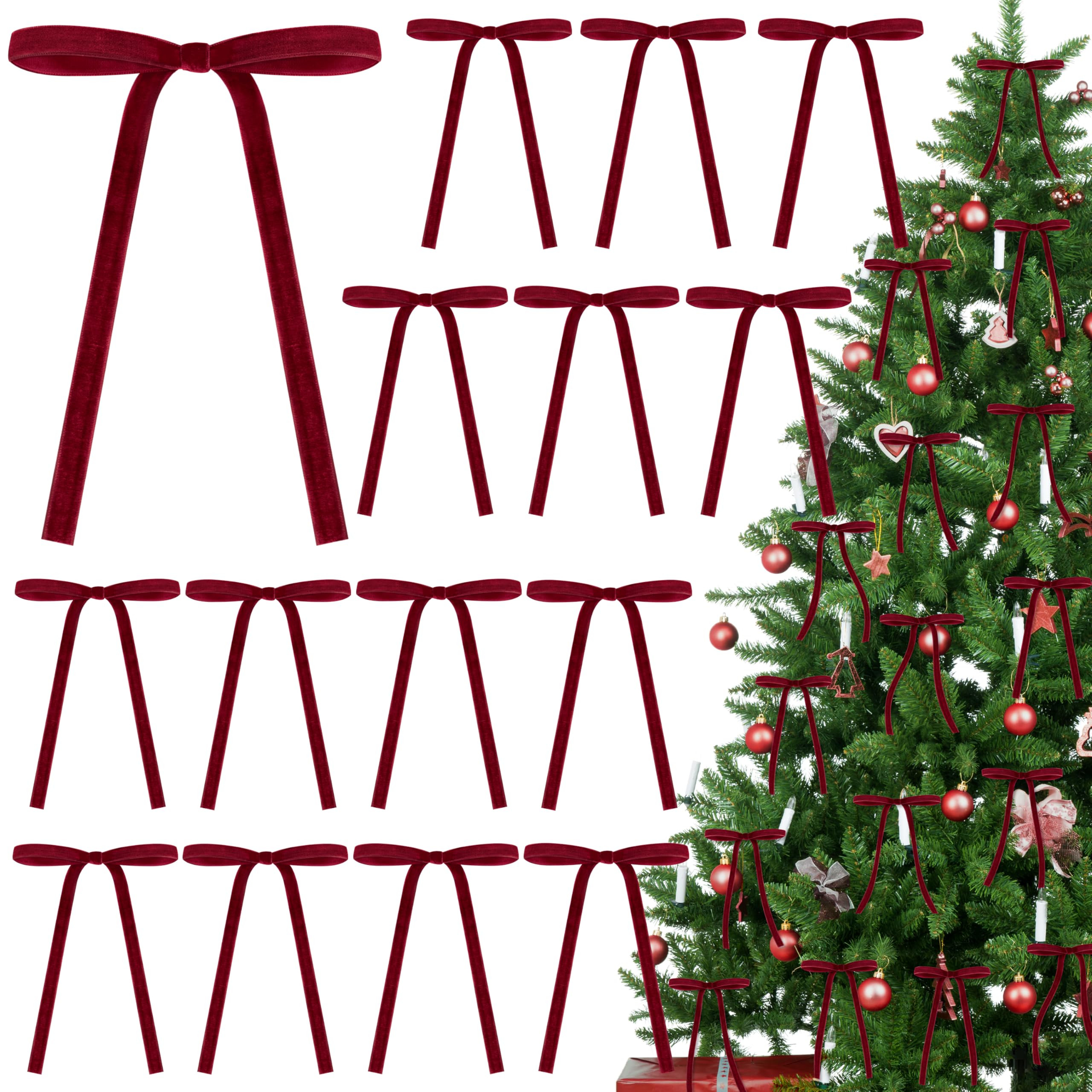 30 Pcs Velvet Christmas Wreath Bow, Satin Bows with Twist Tie, Twist Tie Bows, 5 x 7 Inch Rustic ... | Amazon (US)