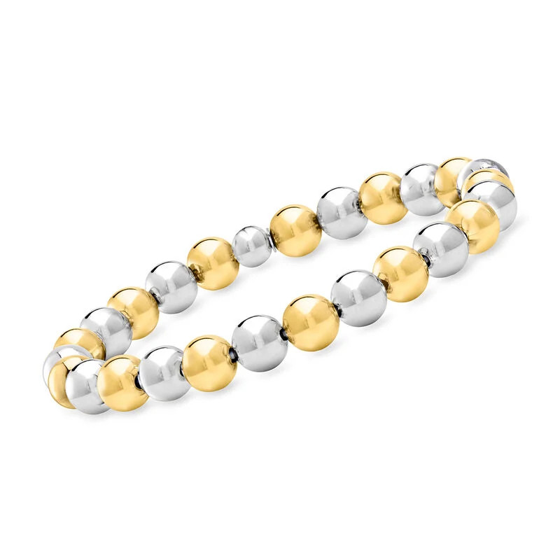 Italian 8mm Sterling Silver and 18kt Gold Over Sterling Bead Stretch Bracelet | Ross-Simons
