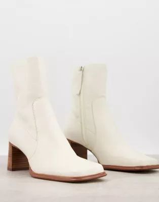 ASOS DESIGN Roisin premium leather square toe boots in off-white | ASOS (Global)