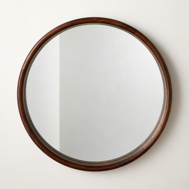 Saone Acacia Wood Round Wall Mirror 36 | CB2