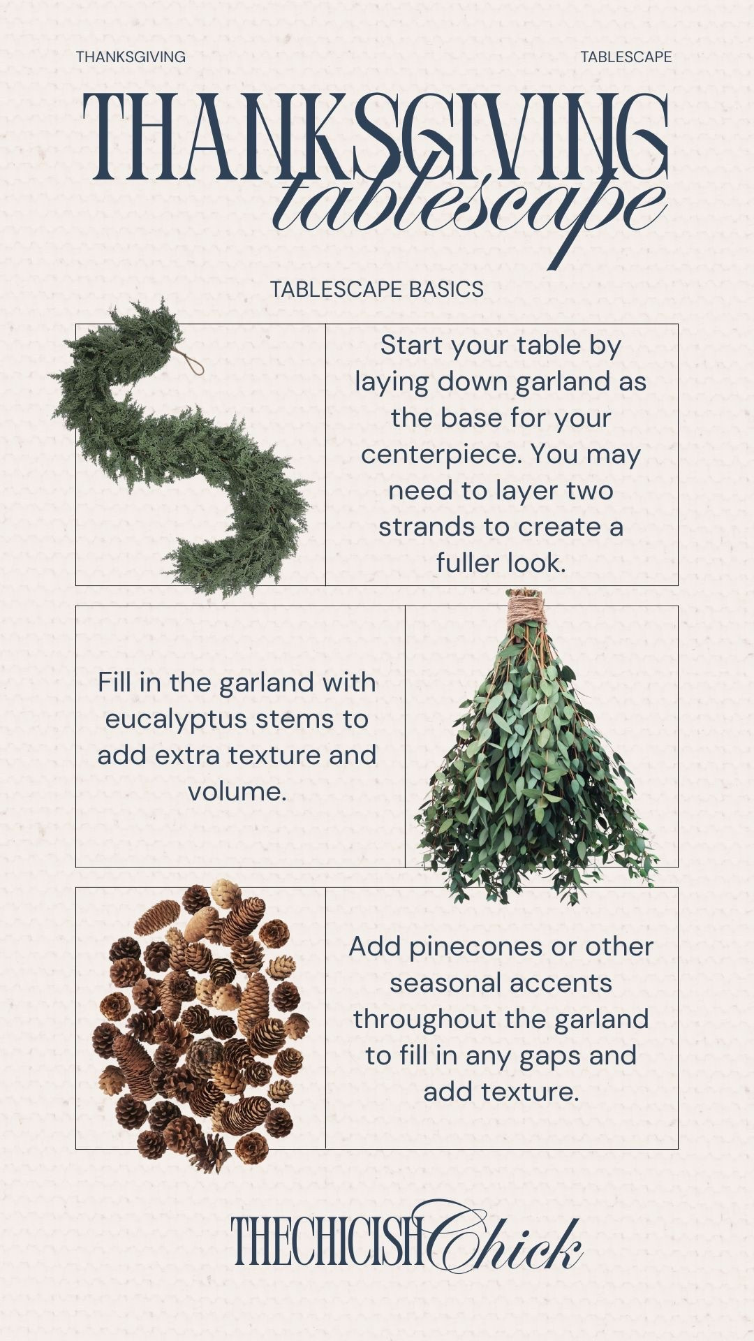Thanksgiving tablescape. Use garland to create a lush seasonal centerpiece. Layer eucalyptus and pinecones throughout for an elevated look. 

#LTKStyleTip #LTKSeasonal #LTKHome