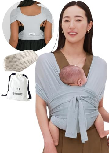Konny New and Improved Baby Carrier Flex AirMesh(Includes Head Support) - Adjustable Summer, Easy to Wear, Baby Wrap Carrier, Perfect for Newborn Babies Essentials up to 44 lbs (M-4XL) - Mint Grey | Amazon (US)