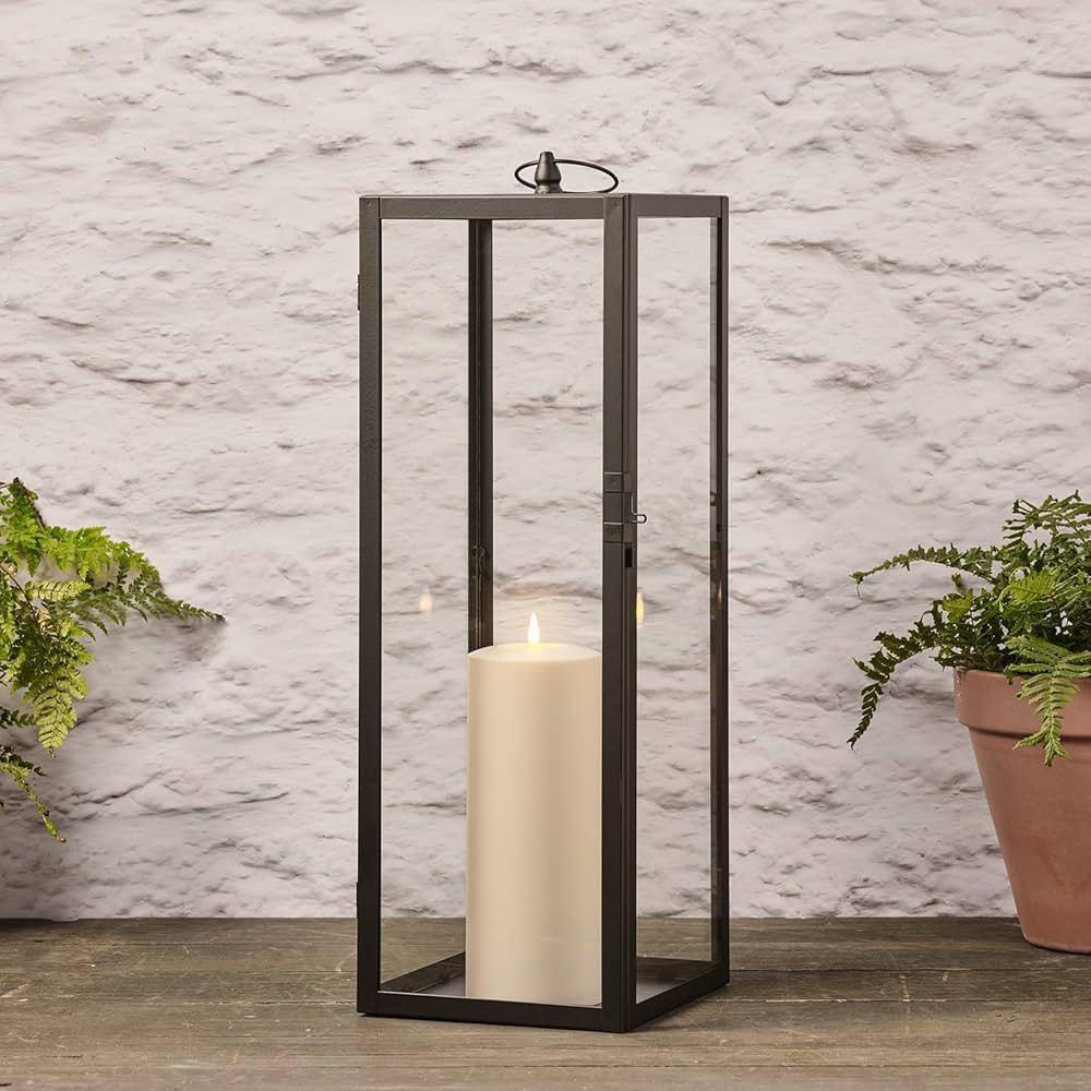 Lights4fun 60 cm Bowen Lantern, Black Metal Outdoor with TruGlow® LED Candle with Remote Control... | Amazon (DE)