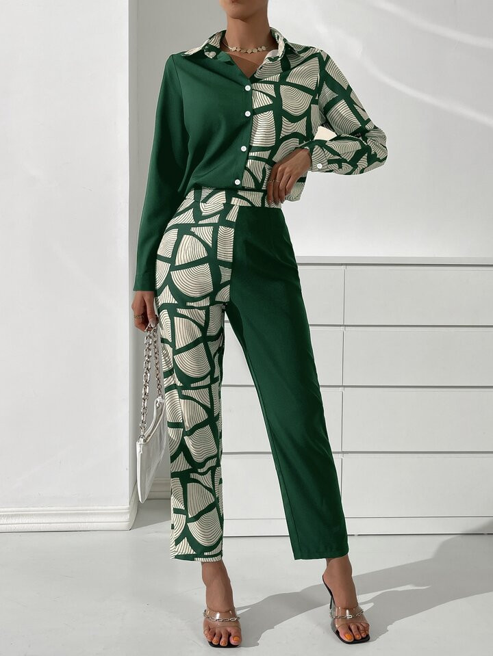 SHEIN Privé Graphic Print Shirt & Pants | SHEIN