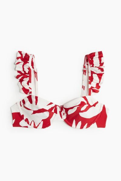 Non-padded Bikini Top - Red/patterned - Ladies | H&M US | H&M (US + CA)