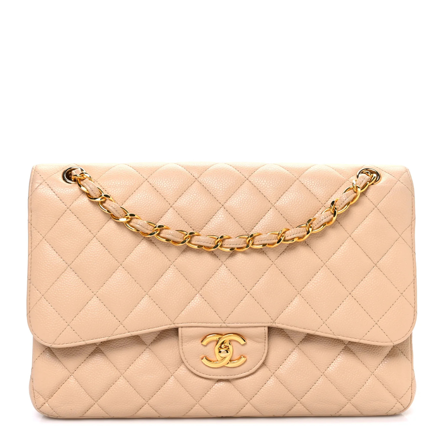 Caviar Quilted Jumbo Double Flap Beige Clair | FASHIONPHILE (US)