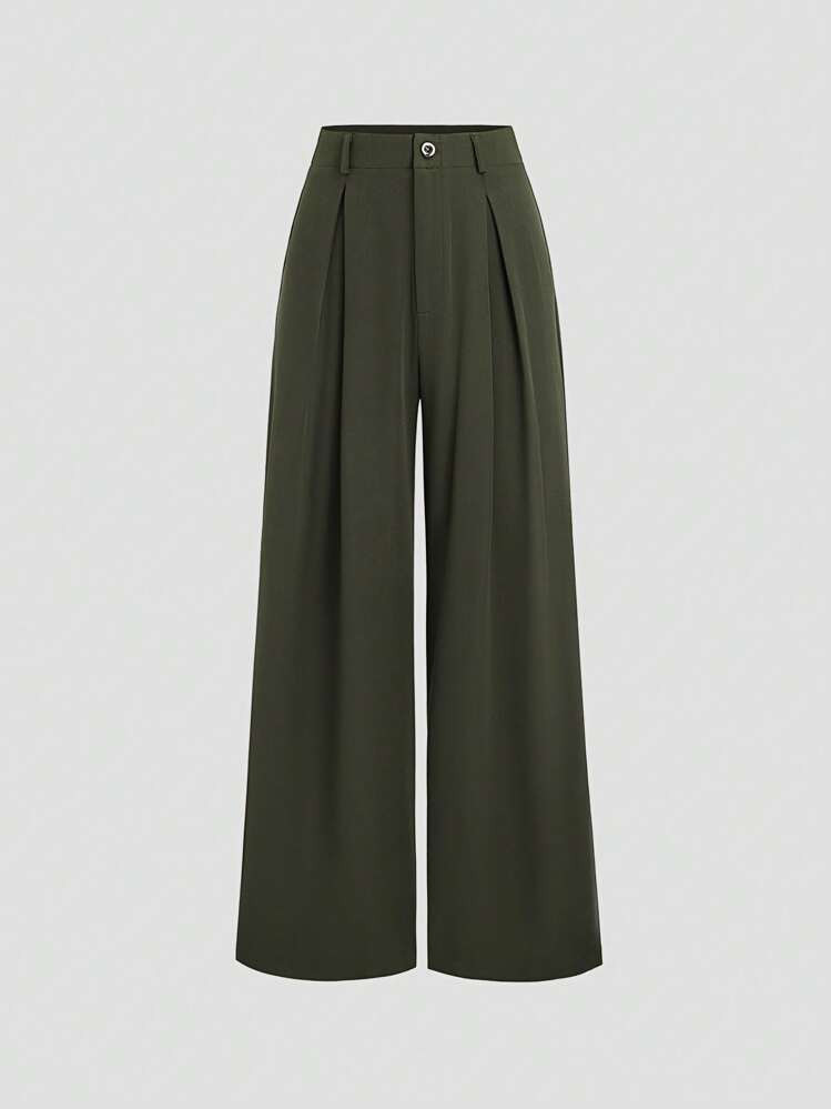 Sweetra Pantalones Anchos De Mujer De Invierno Y Otoño De Pana Teñida Con Elegante Plisado En Estilo Retro | SHEIN