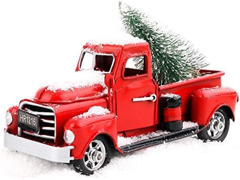 Beewarm Vintage Red Truck Decor 6.7" Handcrafted Red Metal Truck Car Model for Christmas Decorati... | Amazon (US)