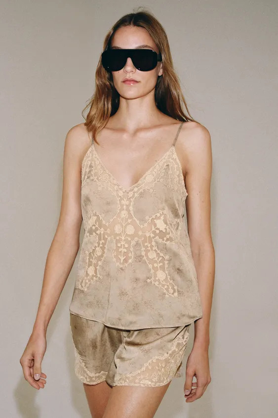 ZW COLLECTION EMBROIDERED CAMISOLE TOP | Zara UK