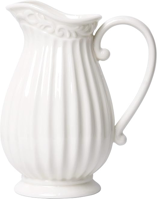 D'vine Dev 10 Inch White Ceramic Pitcher Vase for Home Décor, VS-PT-1 | Amazon (US)
