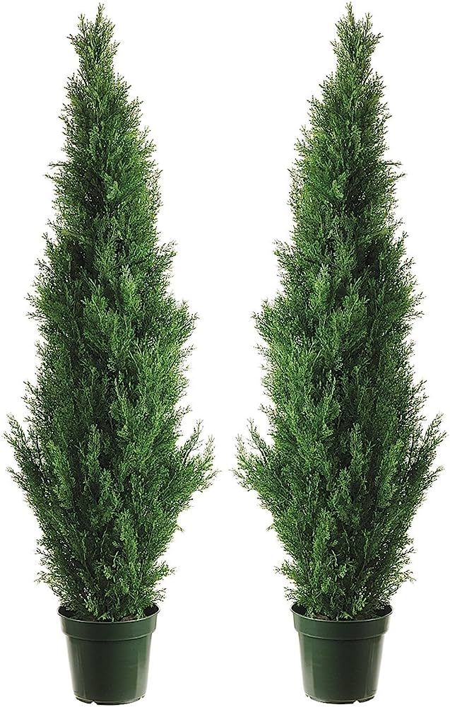 Silk Tree Warehouse Two 4 Foot Outdoor Artificial Cedar Topiary Trees Uv Rated Potted Plants | Amazon (US)