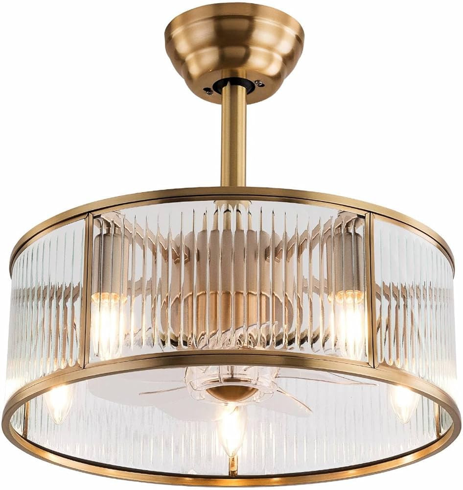 OUKANING Caged Fandelier Ceiling Fan with Light, Golden Ceiling Fans with Remote Control & Noisel... | Amazon (US)