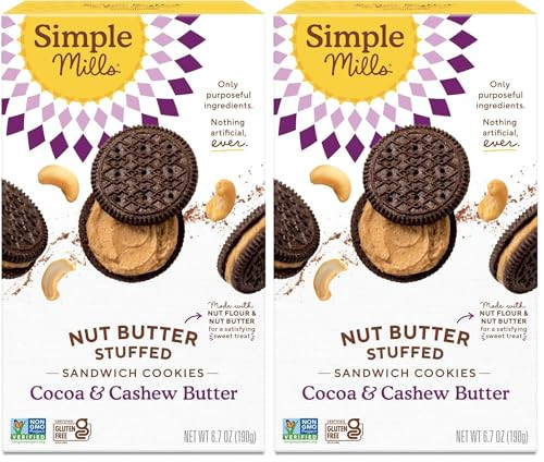 Simple Mills Cocoa Cashew Crème Sandwich Cookies - Gluten Free, Vegan, Healthy Snacks, 6.7 Ounce (Pack of 2) | Amazon (US)