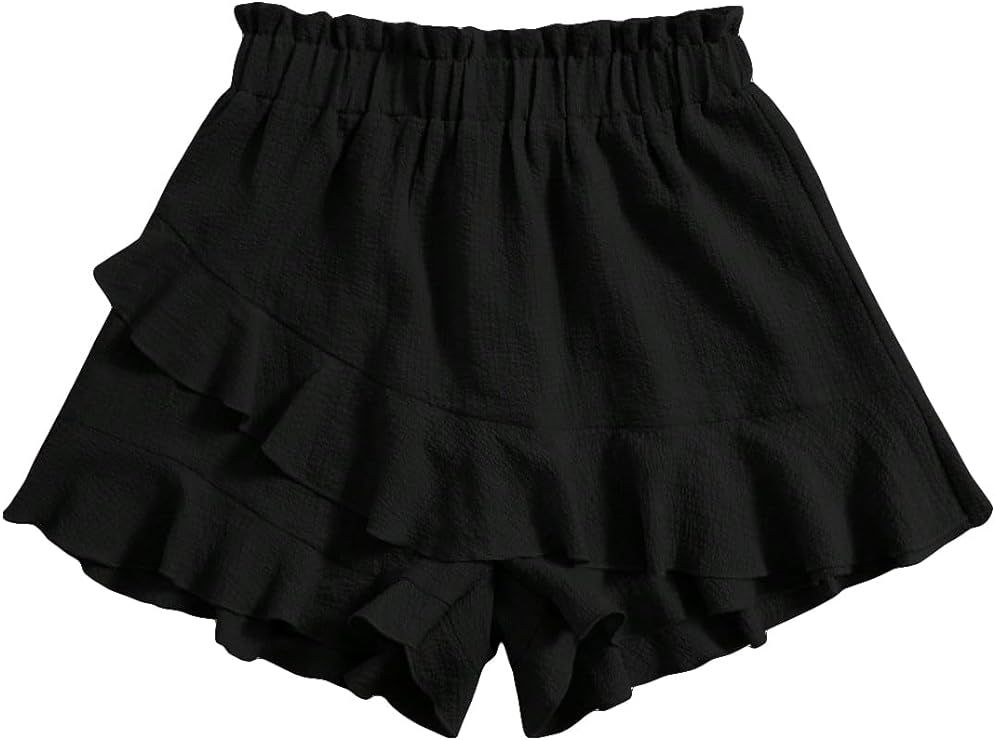 Floerns Women's Boho Paperbag Waist Ruffle Hem Elastic High Waist Cropped Shorts | Amazon (US)