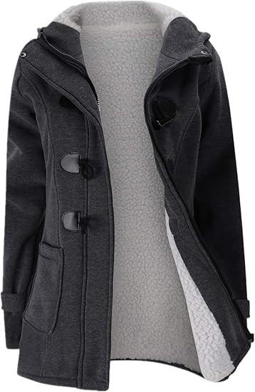 JiangWu Womens Fashion Horn Button Fleece Thicken Coat with Hood Winter Warm Jacket | Amazon (US)
