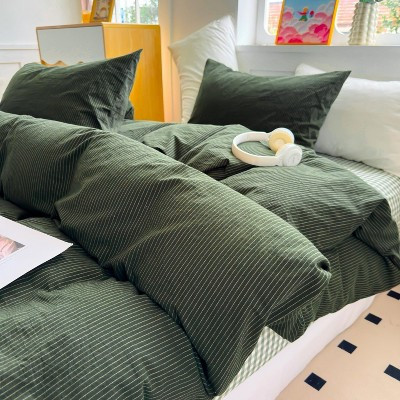 BALHAM TRADE-Olive Green Queen Duvet Cover Set 100% Washed Cotton Ultra Soft Breathable Olive Green King (104"×90") | Target