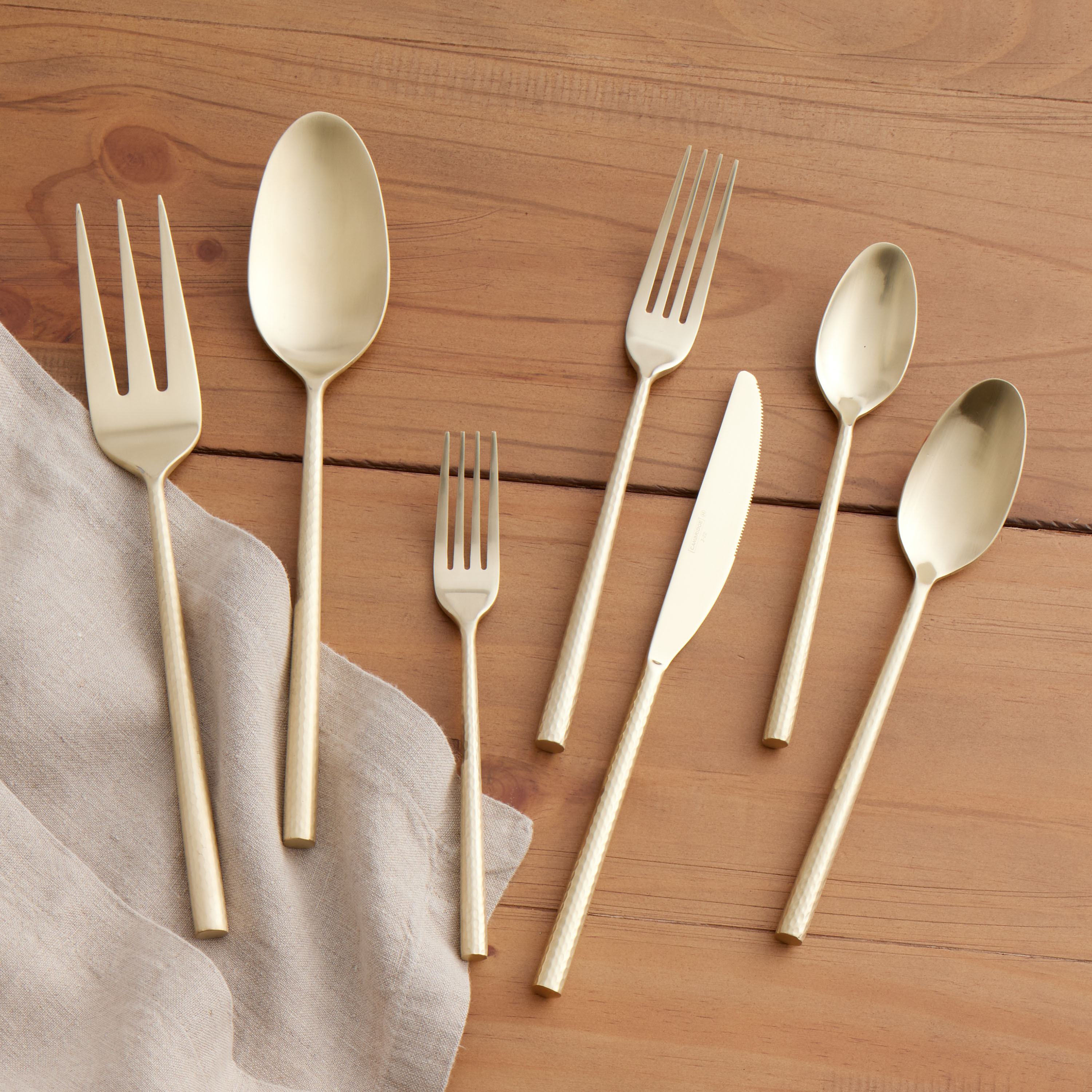 Champagne Satin Hammered Flatware Collection | World Market