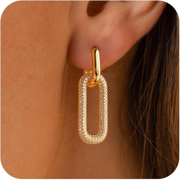 Gold Earrings for Women Trendy, Simple Dainty 14K Gold Plated Paperclip Square Chain Link Dangle ... | Amazon (US)