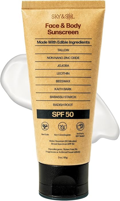 Sky and Sol Mineral Sunscreen SPF 50 | With Grass-Fed Tallow & Zinc Oxide | Non-Greasy Formula fo... | Amazon (US)