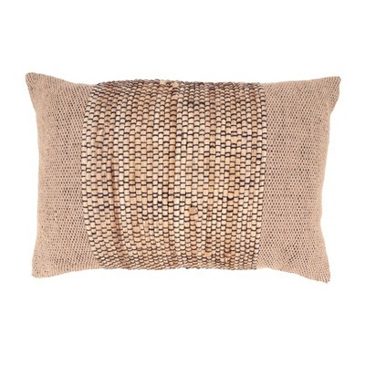 Saro Lifestyle Earthy Jute Banded Outdoor Poly Filled Throw Pillow, 16"x24", Beige | Target