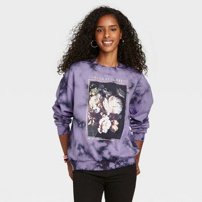 Women's Floral Print Love and Truth Tie-Dye Sweatshirt - Purple | Target