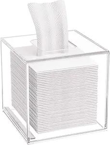 HIIMIEI Acrylic Tissue Box Cover 5.4x5.4x5.4'' Clear Tissue Holder Napkin Dispenser for Home Offi... | Amazon (US)