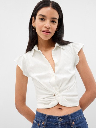 Linen-Blend Cropped Twist-Front Shirt | Gap (US)