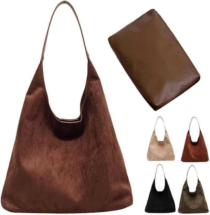 Suede Bags for Women Brown Suede Bag Suede Hobo Bag Retro Suede Slouchy Bag Suede Shoulder Bag Sl... | Amazon (US)