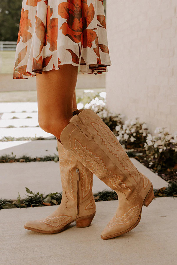 The Tess Faux Suede Cowboy Boot in Iced Latte | Impressions Online Boutique