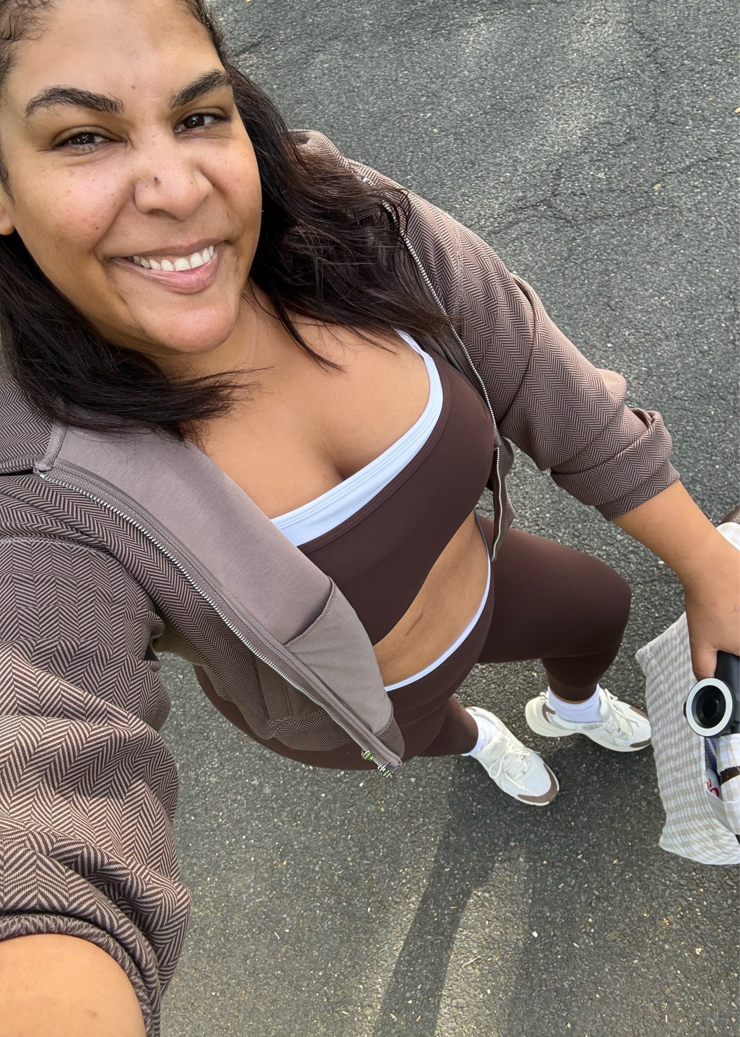 cutest abercrombie set! wearing an XL for sports bra, L for leggings (they are very very stretchy), & an XXL for the sweatshirt! 🤎🧸 use code AFLTK to save!