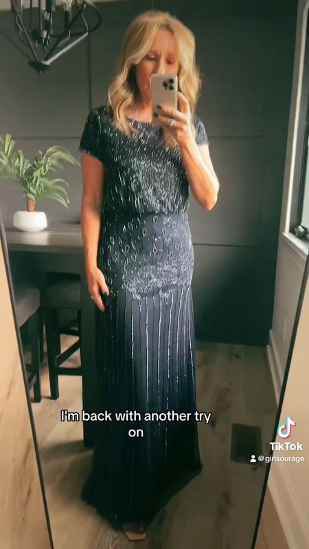 Mother of the bride dress, mother of the groom dress, mother of the bride gown, navy sequin evening gown, fitted waist evening gown

#LTKwedding #LTKover40