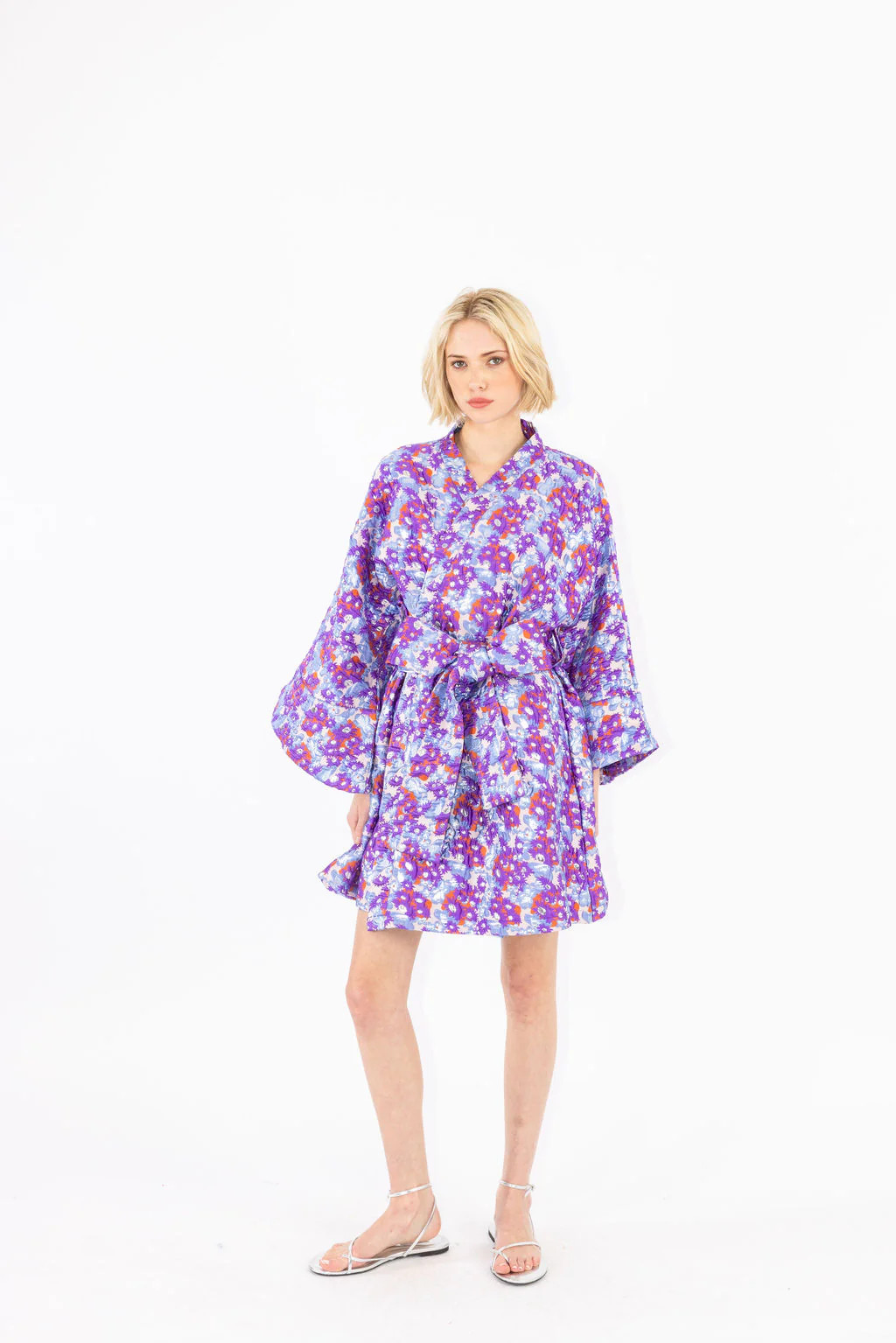 Purple Floral Brocade Mini Wrap Dress | La Vie Style House