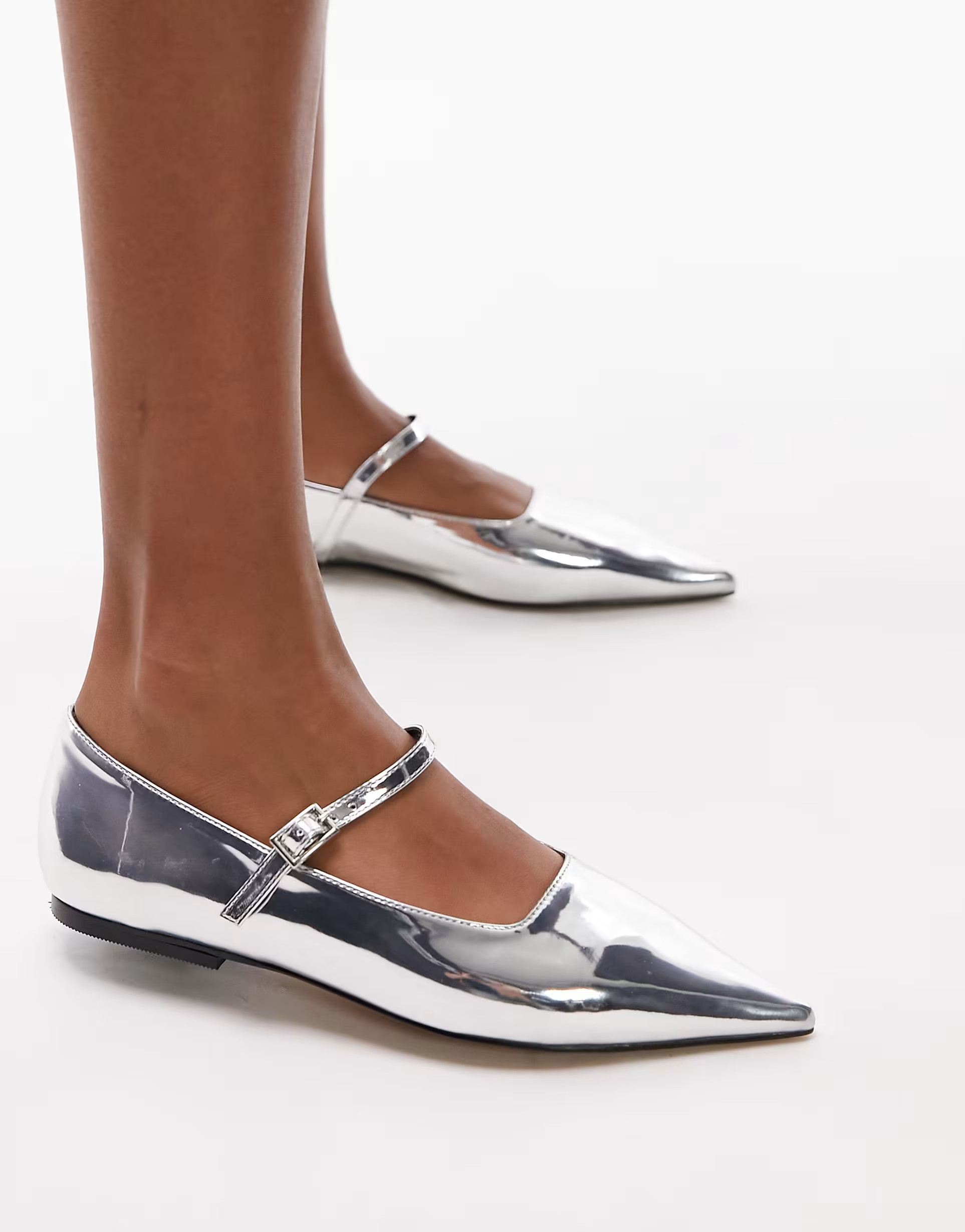 Topshop Ava pointed toe ballet flat shoe in silver | ASOS (Global)