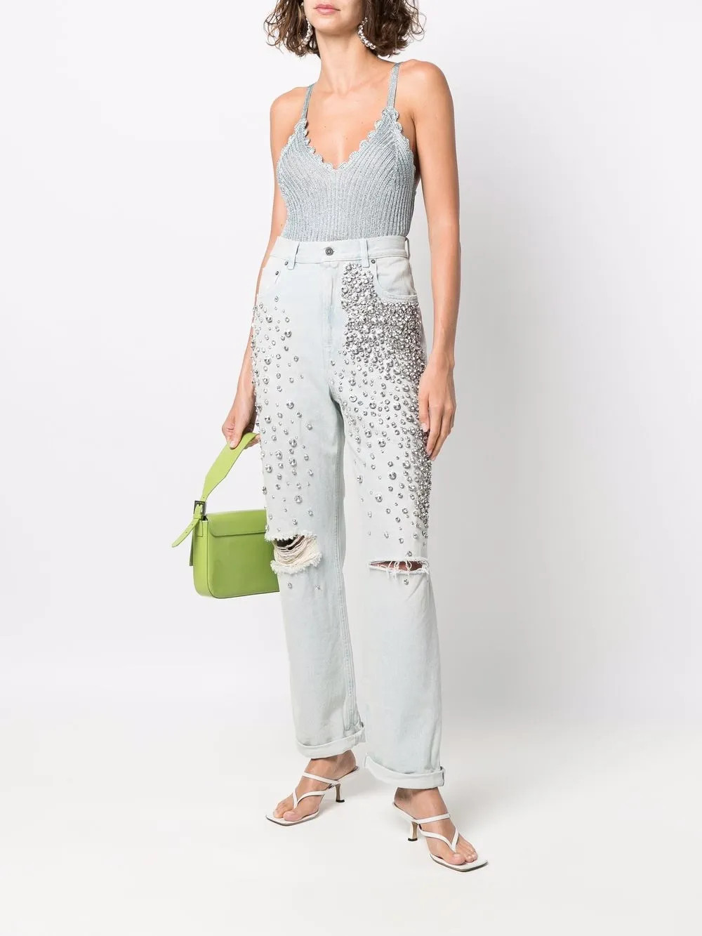 Kim cabochon-crystal bleached jeans | Farfetch Global