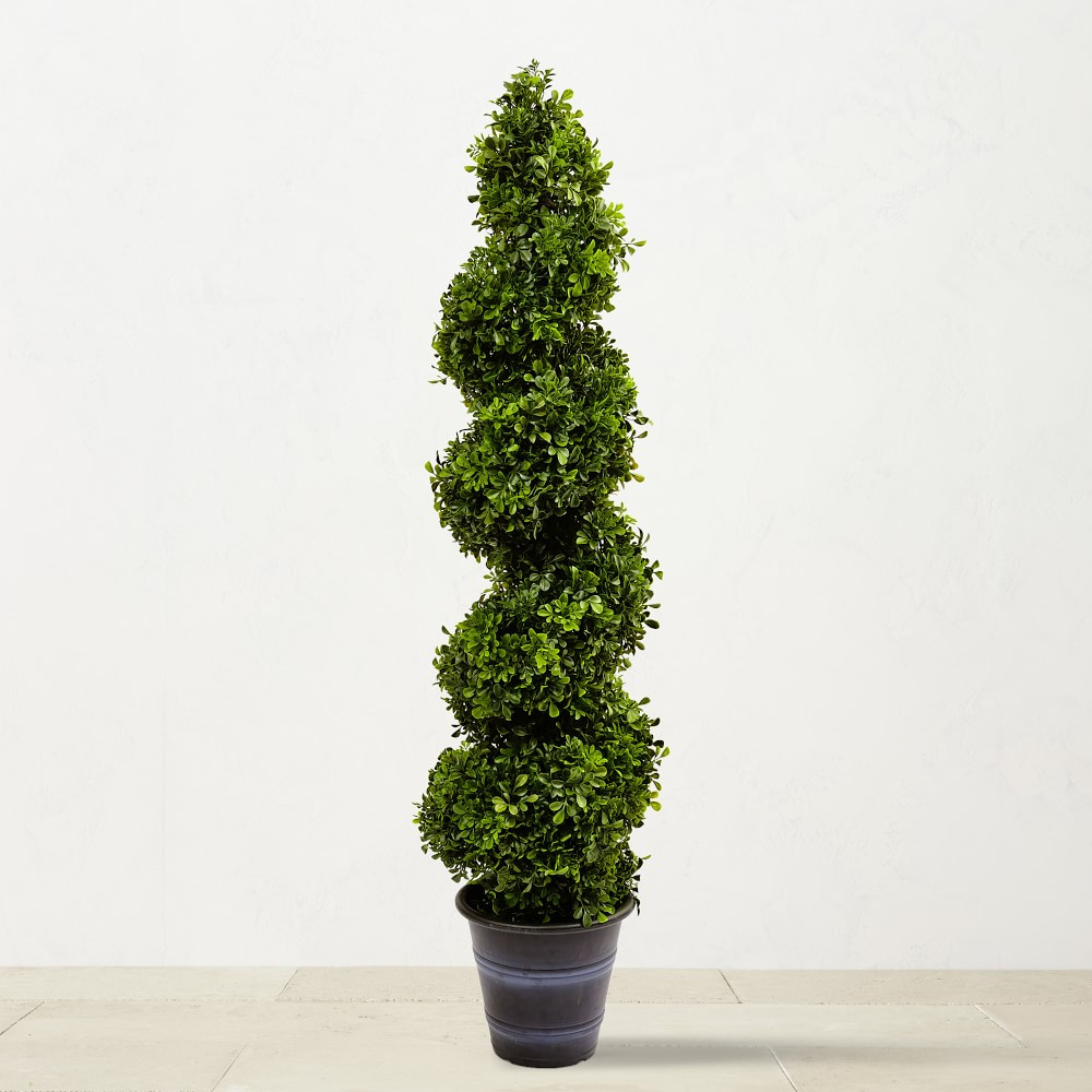 Faux Boxwood Spiral Indoor/Outdoor Topiary with Planter, 4' | Williams-Sonoma