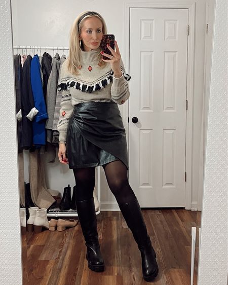 Turtleneck sweater, faux leather skirt & boots for a cold night out. 
.
.
.
#winterfashion #winterootd #leatherskirt #midsize #midsizeoutfits 

#LTKmidsize
