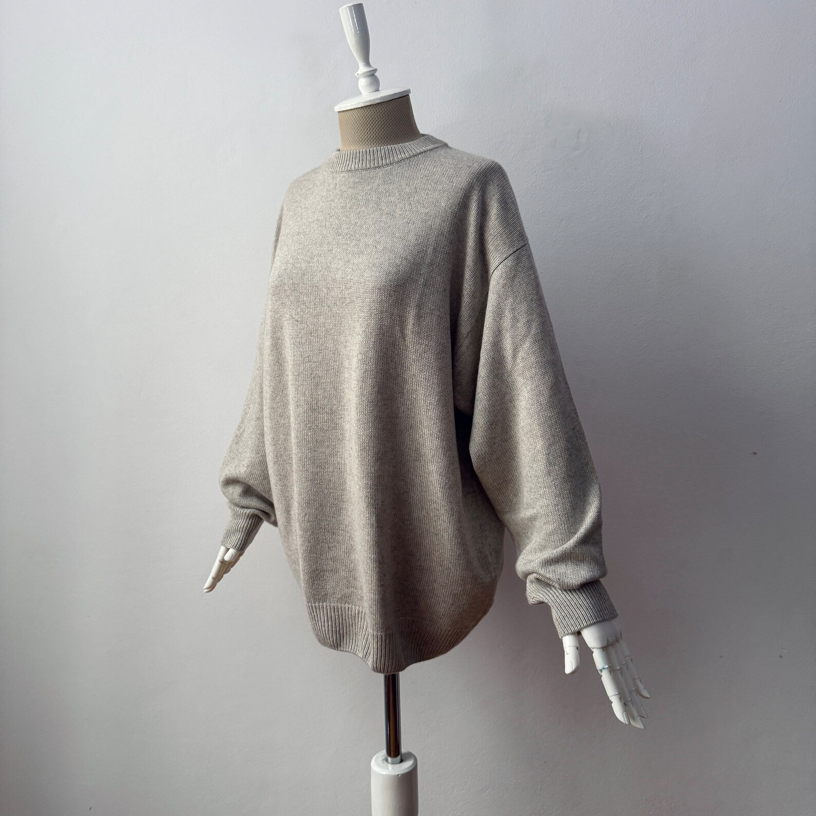 Soft Silk & Cashmere Crew Neck Relaxed Fit Light Gray Knit Sweater - Etsy Canada | Etsy (US)