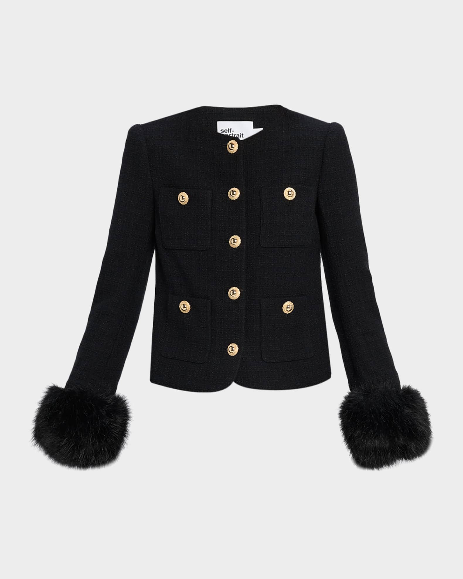 Boucle Fur-Cuff Jacket | Neiman Marcus