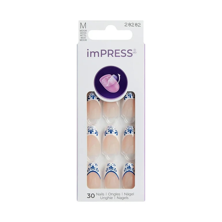 KISS imPRESS Design  Press on Nails, Stay Wavy, Blue, Medium Coffin, 30 Count | Walmart (US)
