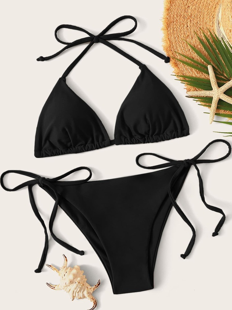 Halter Triangle Tie Side Bikini Swimsuit | SHEIN