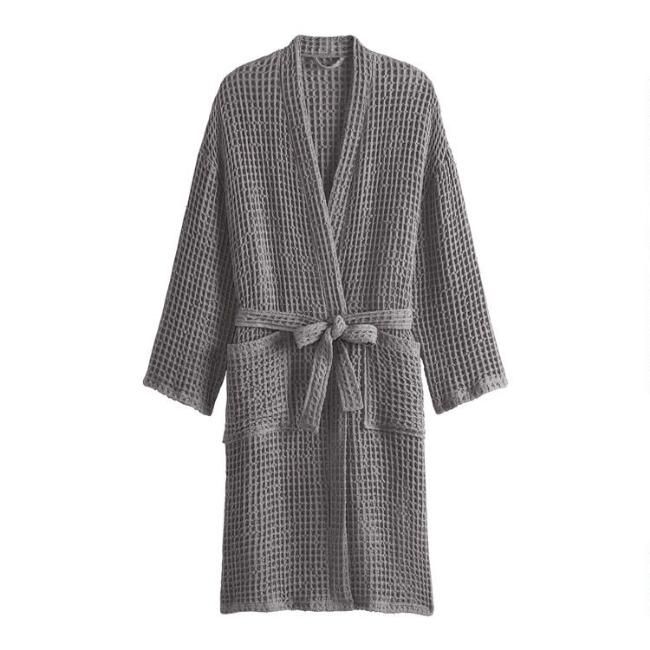 Gray Waffle Weave Cotton Robe | World Market