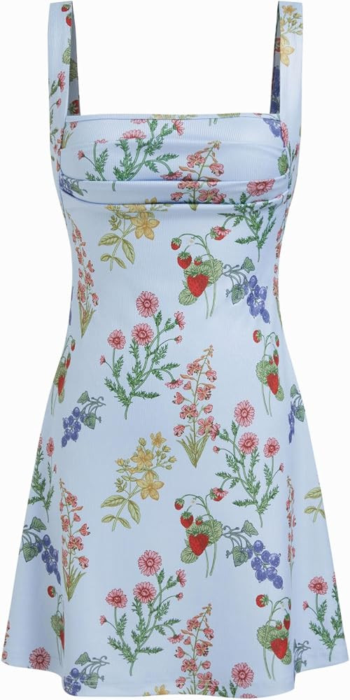 CIDER Summer Floral Dress for Women Cut Out Back Cute Mini Sun Dress Square Neck Sleeveless Cockt... | Amazon (US)