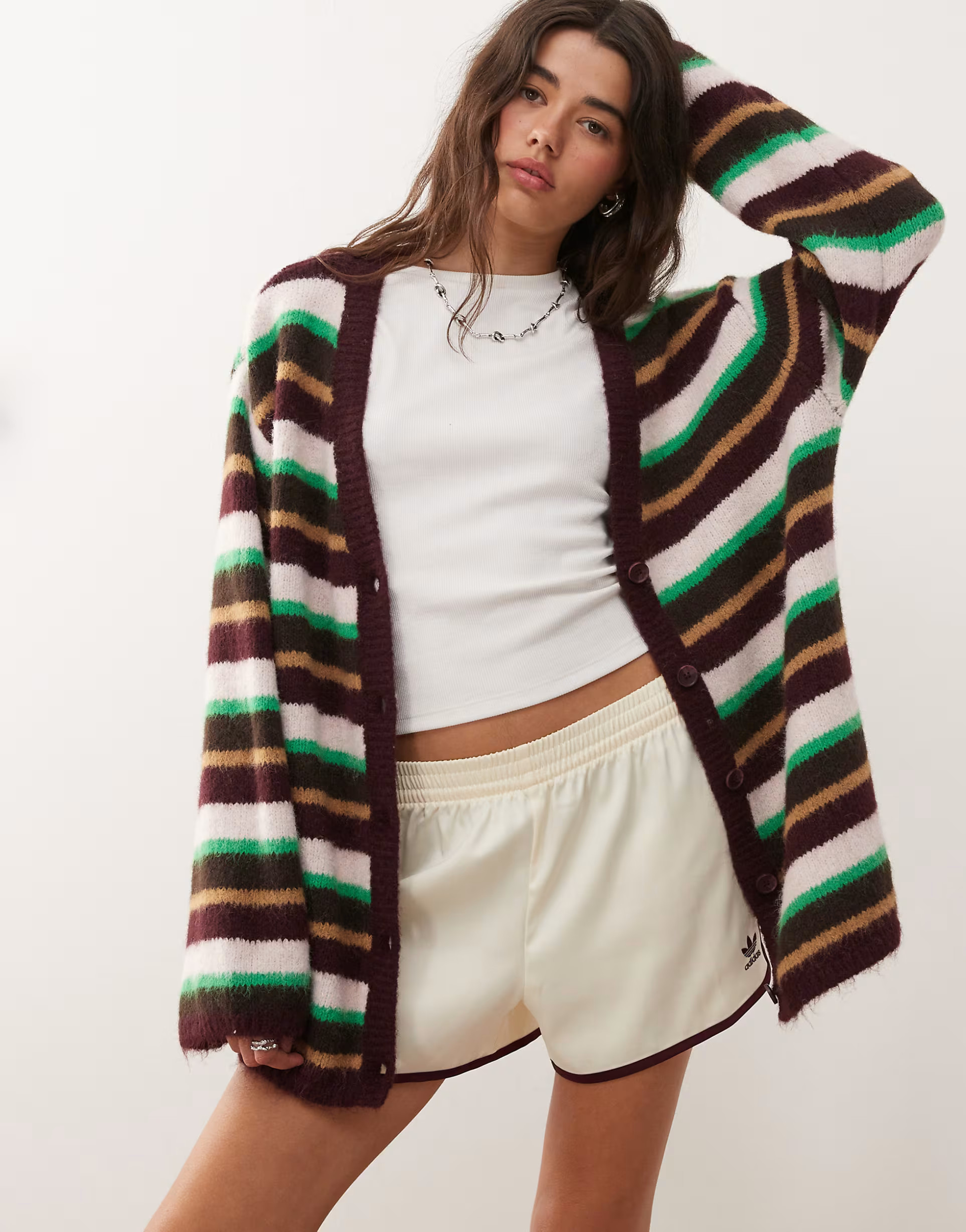 Monki oversized fluffy knit cardigan in lilac stripe | ASOS (Global)