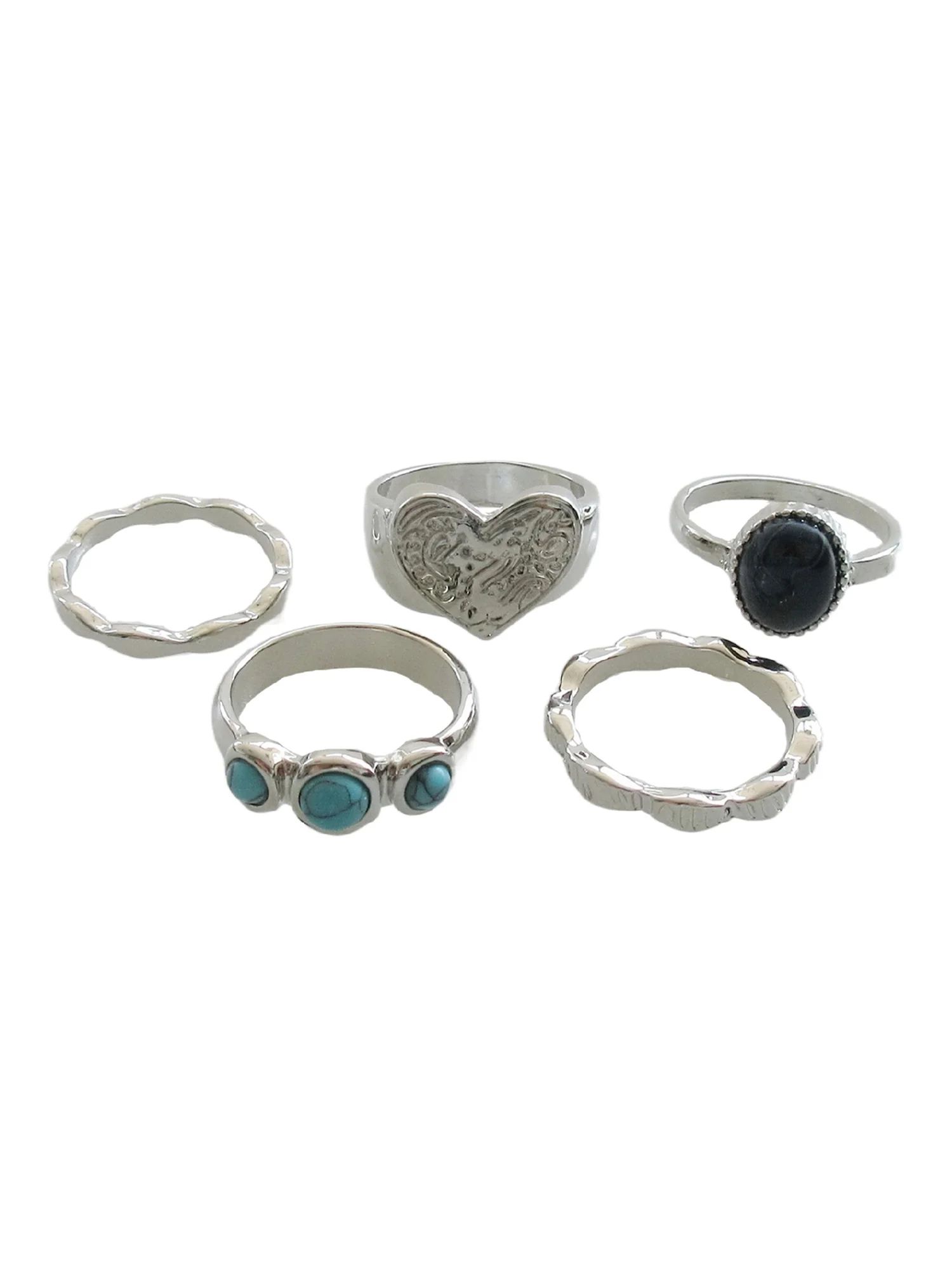 Time and Tru Women's Turquoise Sky 5Pc Wide Etched Bands 3 Stone Ring Set | Walmart (US)