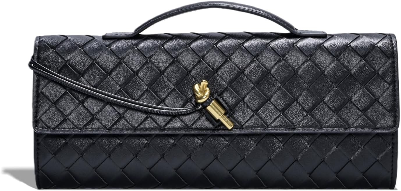 Trendy Woven Evening Clutch Purses for Women Evening Bags Handbags PU Leather Purse with Removabl... | Amazon (US)