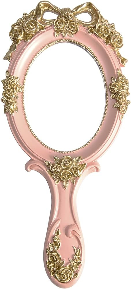 Nerien Handheld Mirror Vanity Makeup Mirror Travel Princess Metal Cosmetic Mirror Portable Oval E... | Amazon (US)