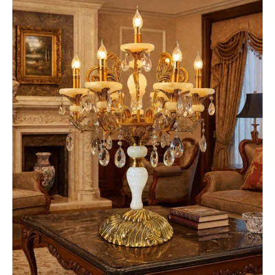 Marble & Crystal Table Lamp With Antique Gold Finish | Perigold