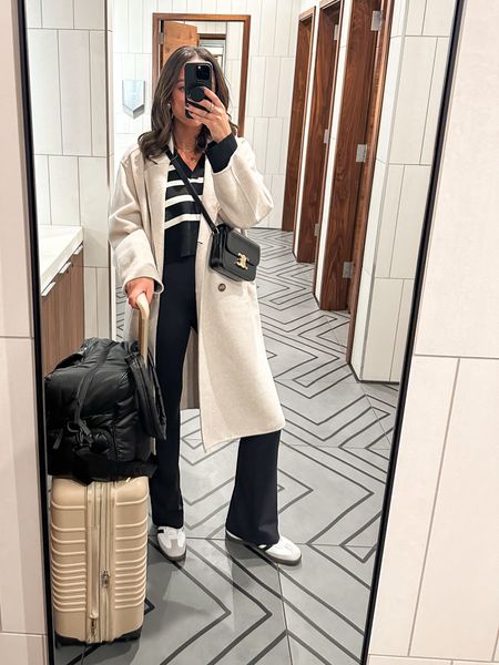 Travel outfit ✈️ size Small beige wool coat, size Small striped sweater polo, size 4 lululemon groove flares





Airport outfit, athleisure outfit, luggage, travel duffle 

#LTKtravel #LTKstyletip #LTKfindsunder100
